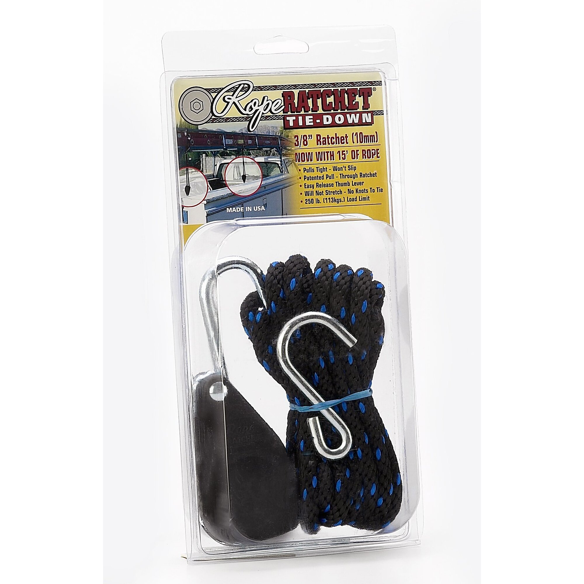 Rope Ratchet 3/8in. w/ 15ft. Rope, Lift Capacity 250lbs., Model# 10025